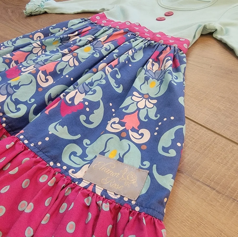 Eleanor Rose Girls Size 4/5 Rhonda Blue Long Sleeve Boutique Dress Ruffle Cuff